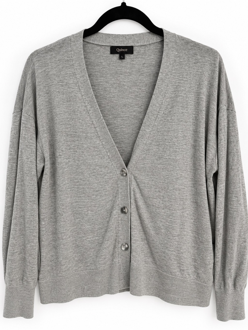 Quince Light Gray V-Neck Button Front Cardigan